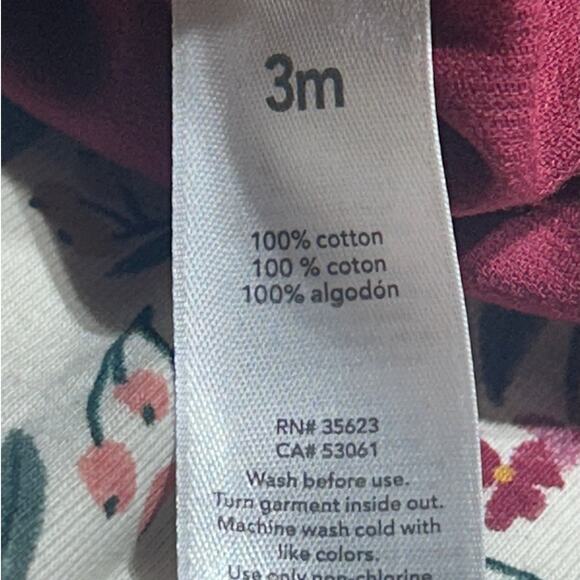 Carters 2-piece dress set size 3 mth long sleeve floral top and maroon jumper - Picture 3 of 4